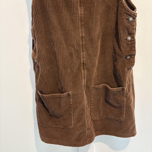 Vintage Express Dress Womens Small Brown Corduroy Jumper Side Buttons 90s - Picture 4 of 10